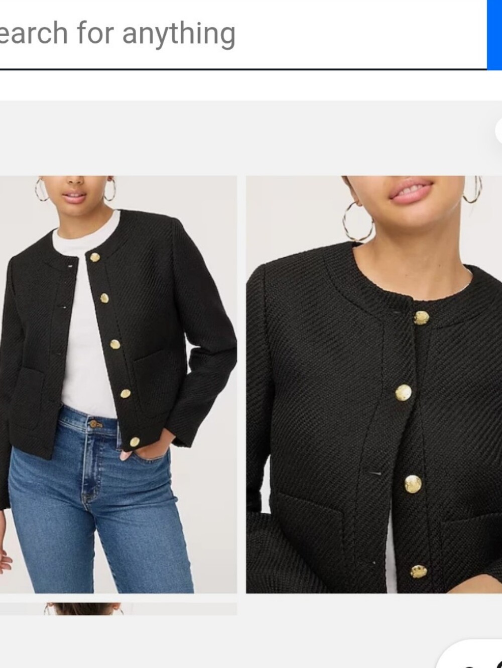 J.CREW Black Tweed Button Front Jacket Blazer - Small